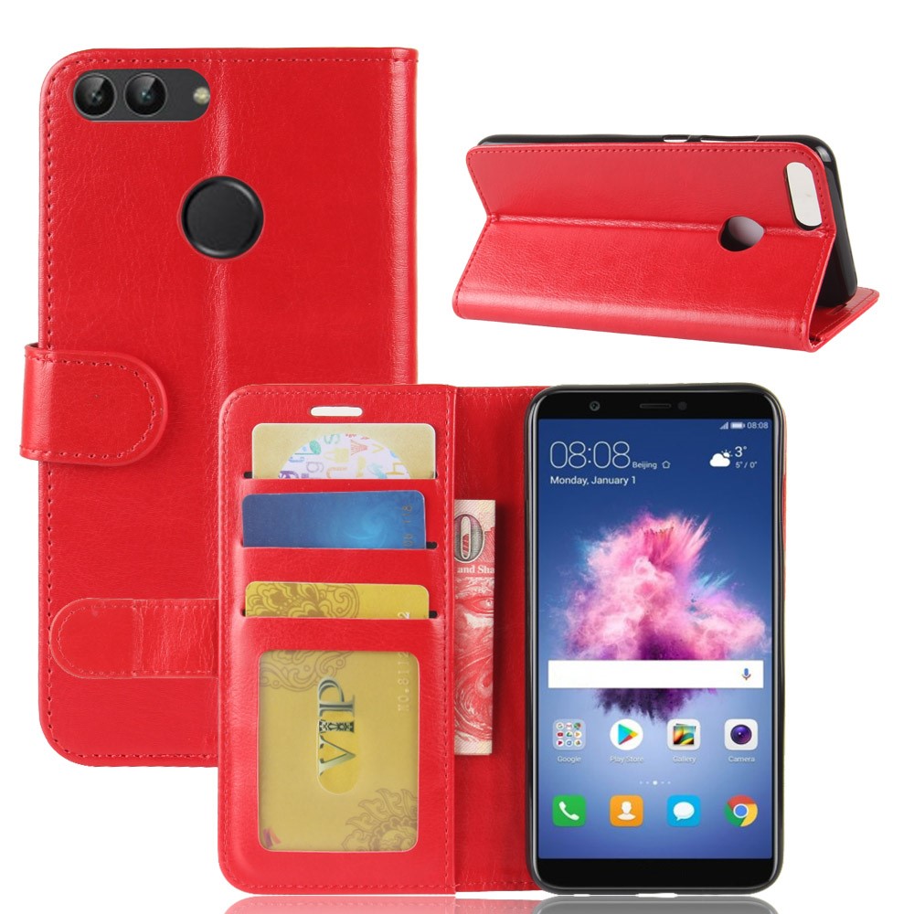 Custodia Cellulare Crazy Horse Texture Portafoglio Per Huawei P Smart / Goditi 7s. - Rosso-2