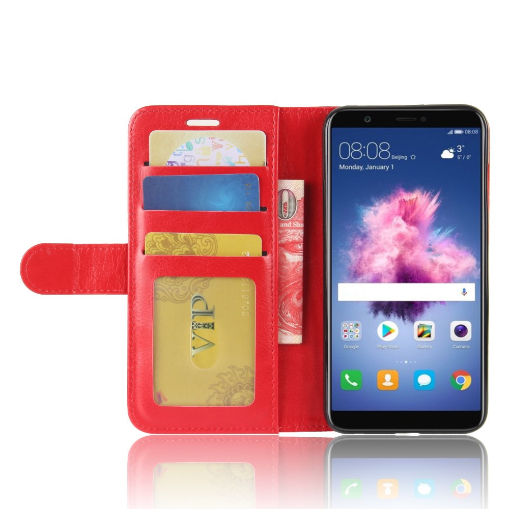 Crazy Horse Texture Wallet Leather Mobile Case for Huawei P Smart / Enjoy 7S - Red-5