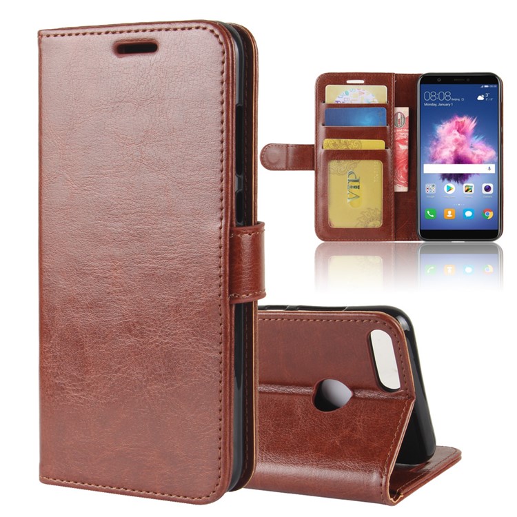 Crazy Horse Texture Wallet Leather Mobile Cover for Huawei P Smart / Enjoy 7S - Brown-1