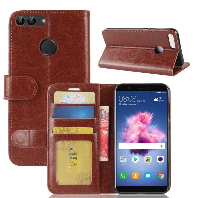 Crazy Horse Texture Wallet Leather Mobile Cover for Huawei P Smart / Enjoy 7S - Brown-2