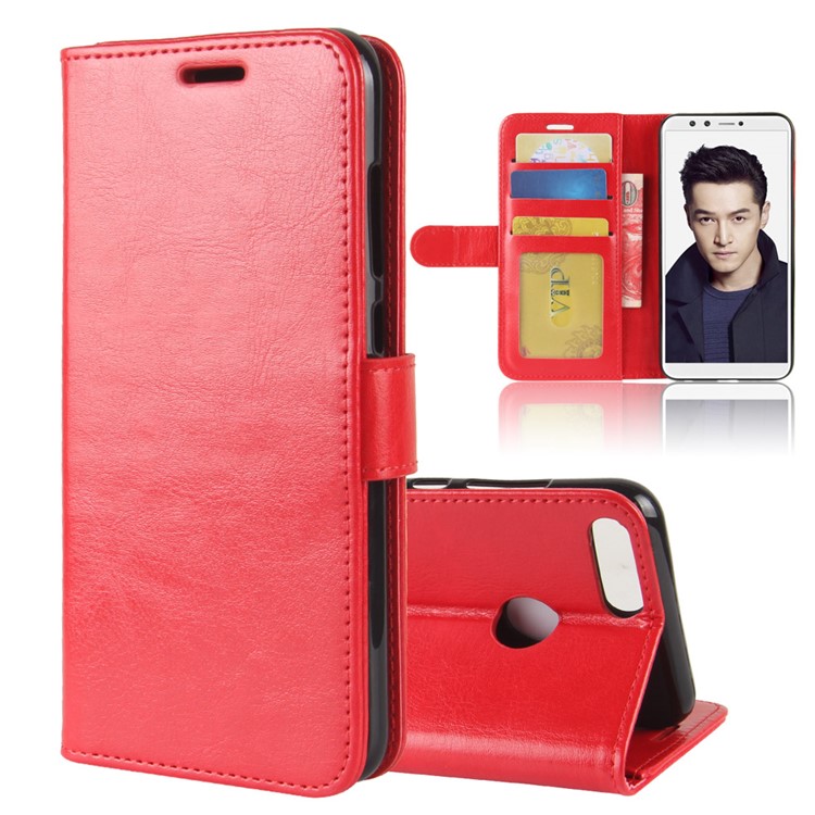 Verrückte Pferd Textur Leder Brieftasche Abdeckung Für Huawei Ehre 9 Lite / Ehre 9 Jugendausgabe - Rot-1