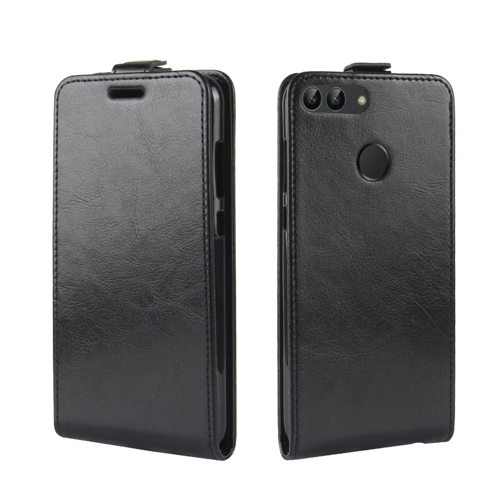 Crazy Horse Texture Titular Vertical Flip Holder Funda De Cuero Para Huawei P Smart / Disfruta De Los 7s - Negro