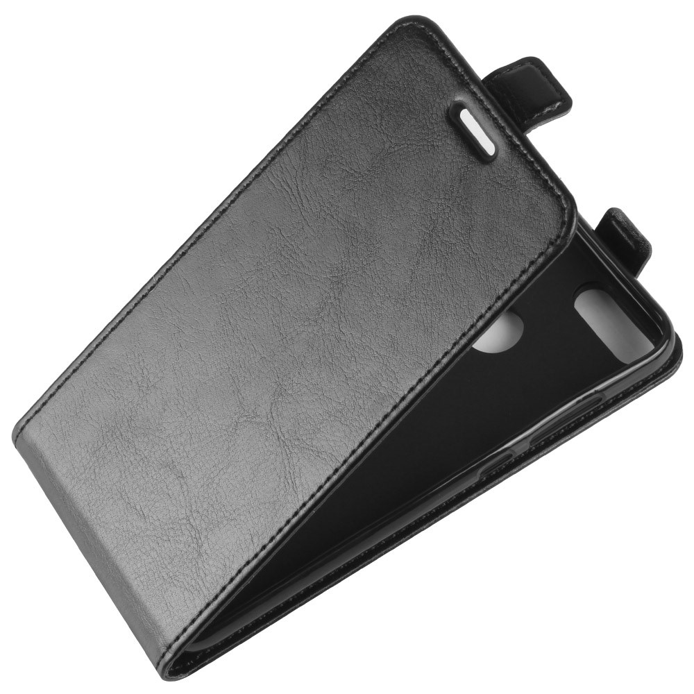 Crazy Horse Texture Titular Vertical Flip Holder Funda De Cuero Para Huawei P Smart / Disfruta De Los 7s - Negro