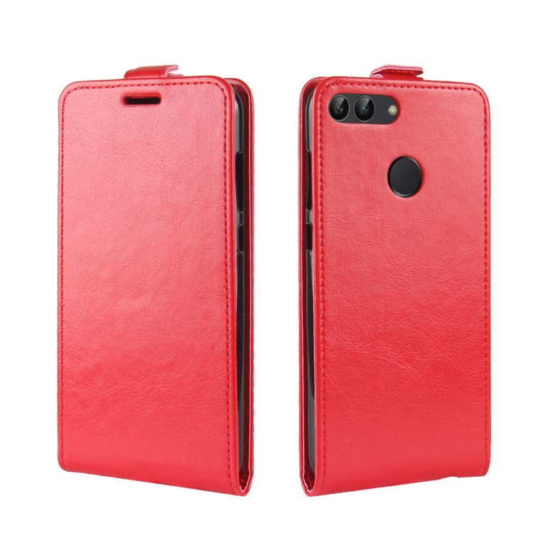 Crazy Horse Texture Vertical Flip Card Holder Leather Shell for Huawei P Smart / Enjoy 7S - Red-2