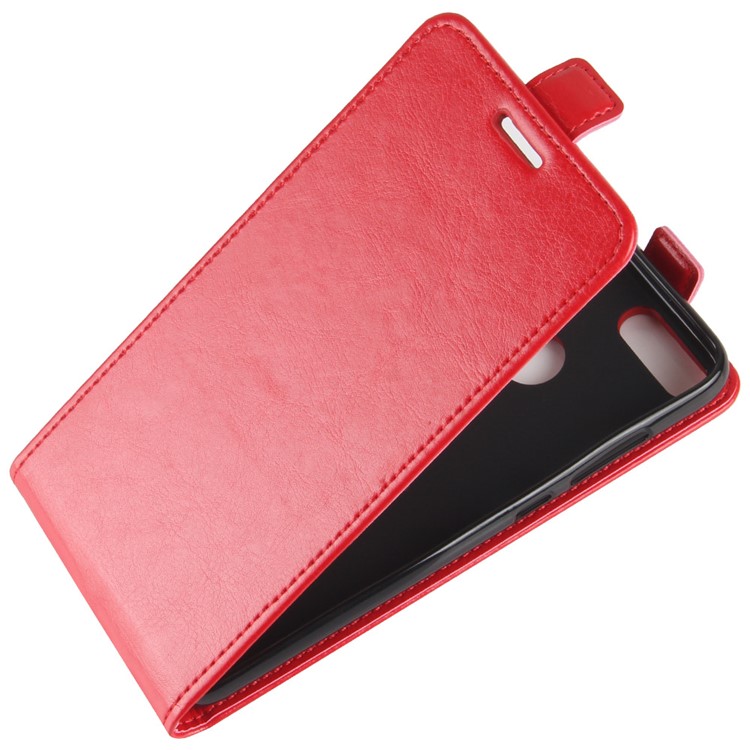 Crazy Horse Texture Vertical Flip Card Holder Leather Shell for Huawei P Smart / Enjoy 7S - Red-3