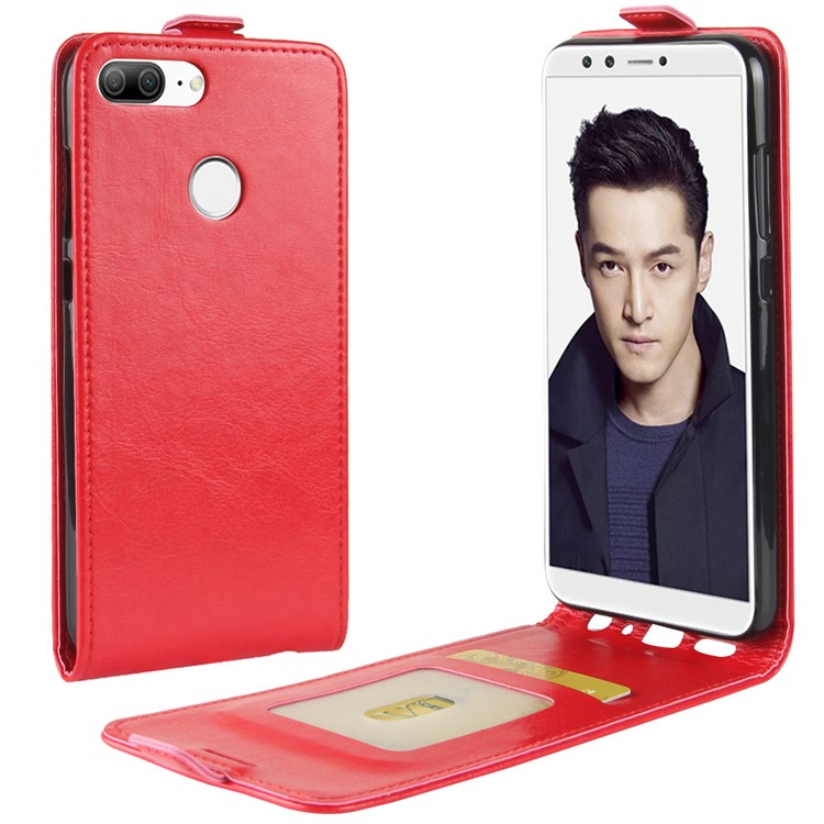 Crazy Horse PU Leather Vertical Flip Phone Case with Card Slot for Huawei Honor 9 Lite / Honor 9 Youth Edition - Red-1