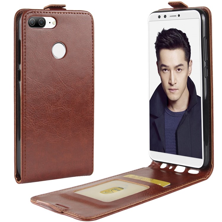 Crazy Horse Card Holder PU Leather Vertical Flip Phone Shell for Huawei Honor 9 Lite / Honor 9 Youth Edition - Brown-1