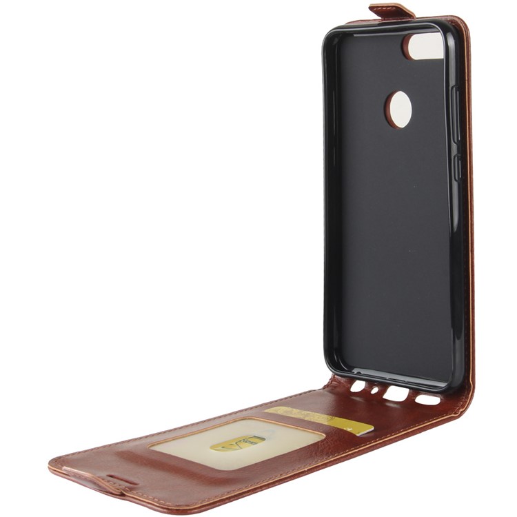 Crazy Horse Card Holder PU Leather Vertical Flip Phone Shell for Huawei Honor 9 Lite / Honor 9 Youth Edition - Brown-5
