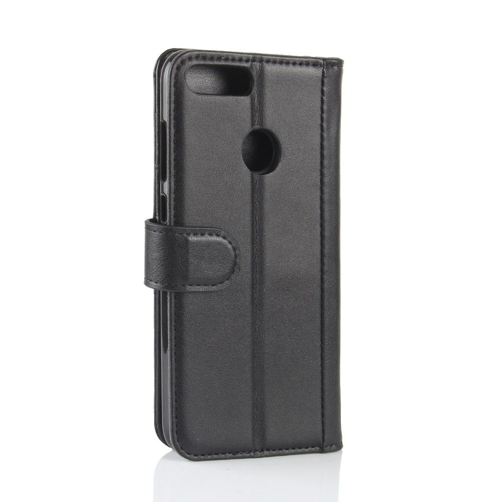 Genuine Split Leather Wallet Stand Case for Huawei P Smart / Enjoy 7S - Black-6