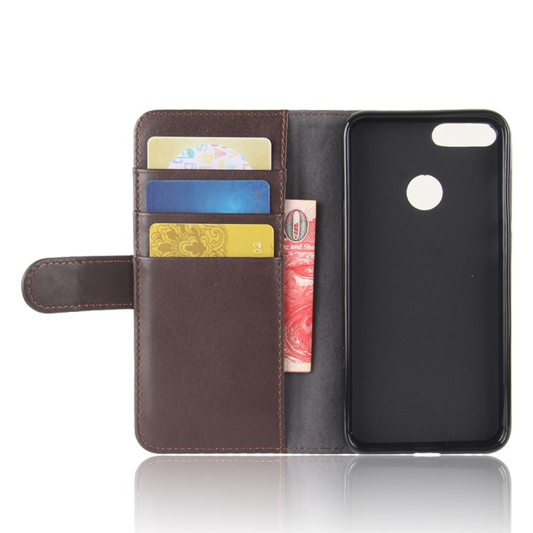 Genuine Split Leather Wallet Stand Cover for Huawei P Smart / Enjoy 7S - Brown-3