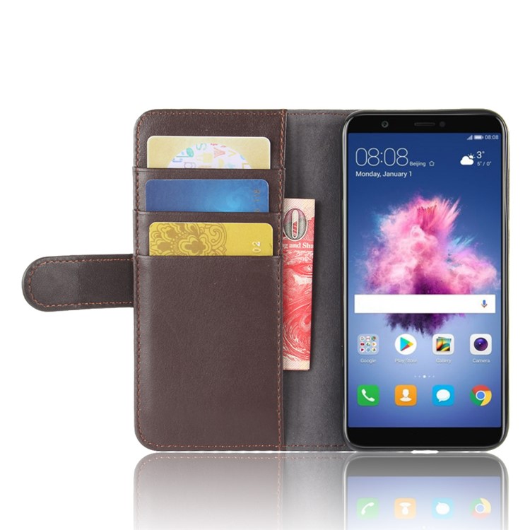 Genuine Split Leather Wallet Stand Cover for Huawei P Smart / Enjoy 7S - Brown-4