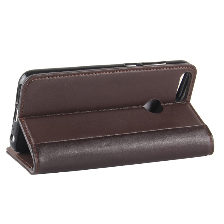 Genuine Split Leather Wallet Stand Cover for Huawei P Smart / Enjoy 7S - Brown-5