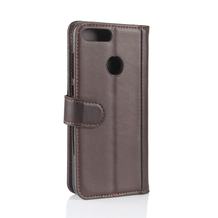 Genuine Split Leather Wallet Stand Cover for Huawei P Smart / Enjoy 7S - Brown-6