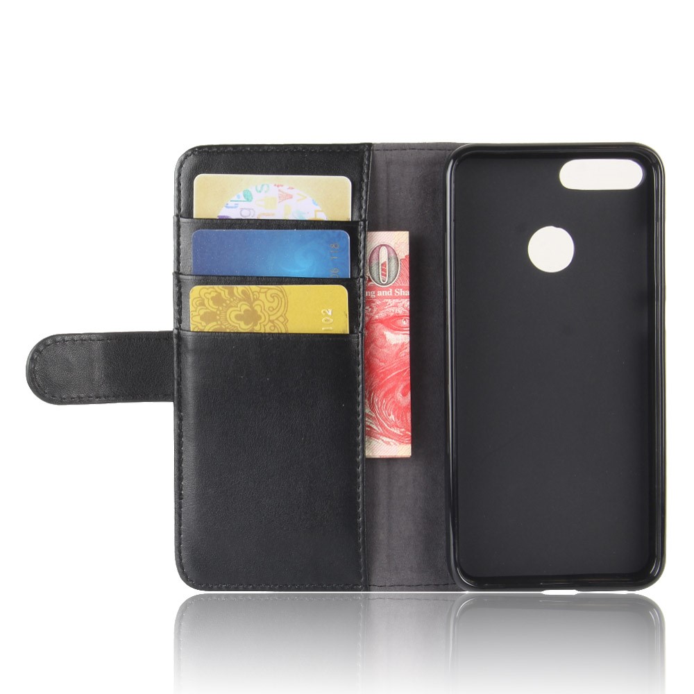 Genuine Split Leather Wallet Stand Case for Huawei Honor 9 Lite / Honor 9 Youth Edition - Black-3