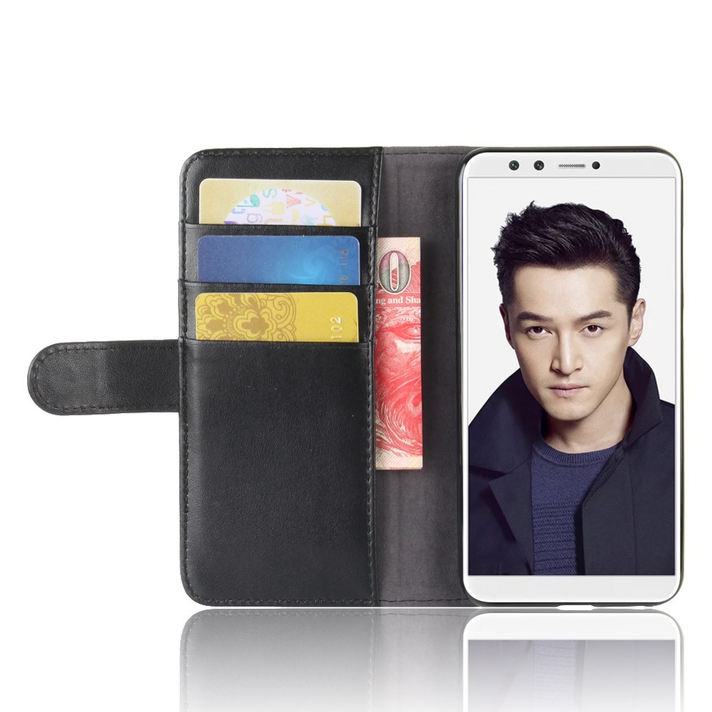 Genuine Split Leather Wallet Stand Case for Huawei Honor 9 Lite / Honor 9 Youth Edition - Black-4