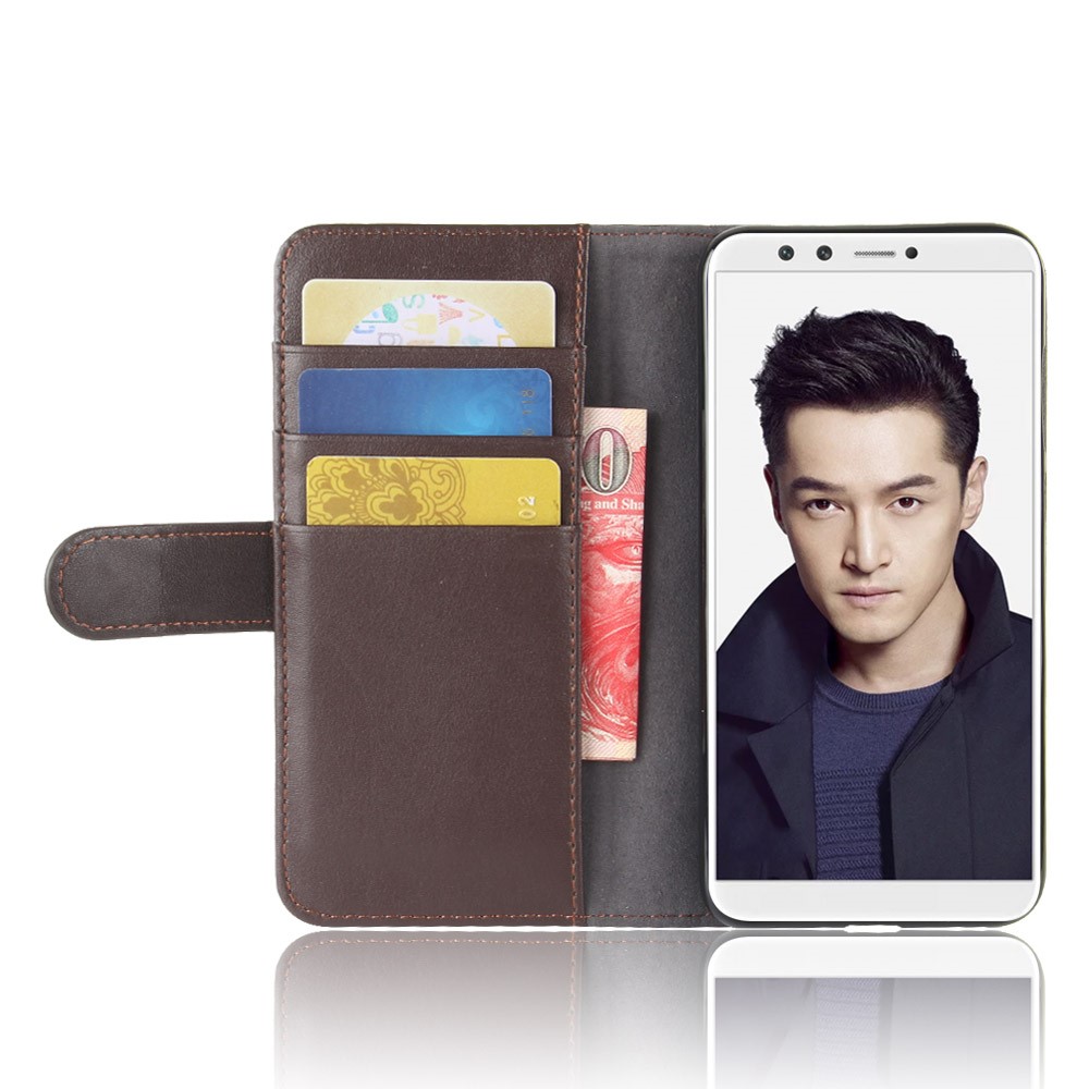 Bolsa De Couro Genuíno Com Capa De Couro Para Huawei Honra 9 Lite / Honra A Edição De 9 Jovens - Castanho-4