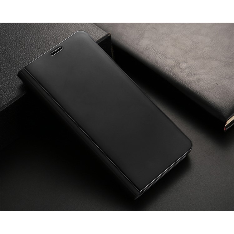 Plattierte Spiegeloberflächen -leder -ständer Handy -hülle Für Huawei Mate 10 Pro - Schwarz