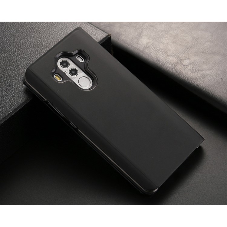 Plated Mirror Surface Leather Stand Cell Phone Case for Huawei Mate 10 Pro - Black-3