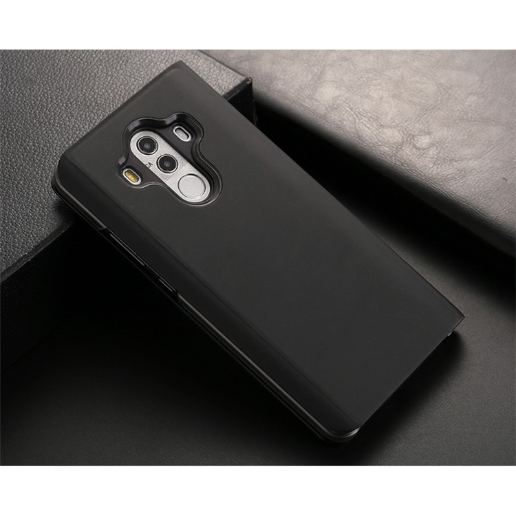 Case de Teléfonos Celulares de Soporte de Cuero de Superficie de Espejo Platado Para Huawei Mate 10 Pro - Negro