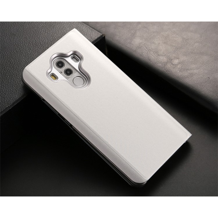 Plated Mirror Surface Leather Stand Cell Phone Cover for Huawei Mate 10 Pro - Silver-3