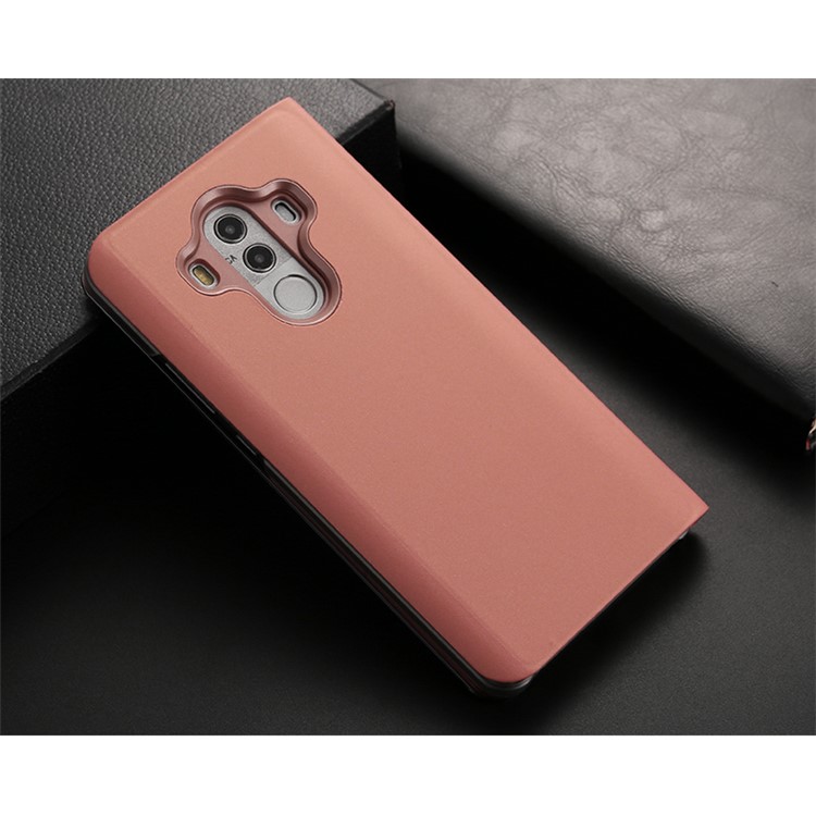 Plated Mirror Surface Leather Stand Cell Phone Shell for Huawei Mate 10 Pro - Rose Gold-3