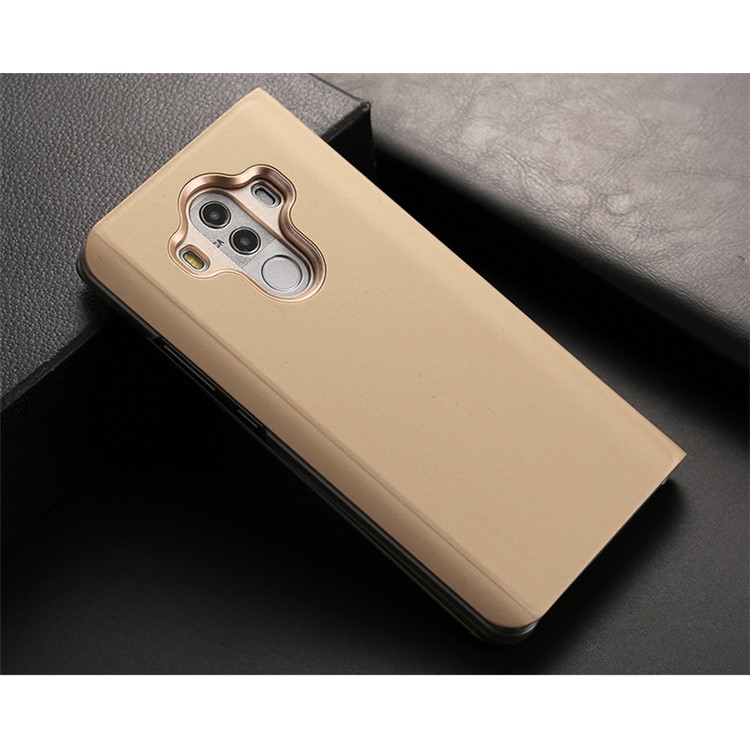 Plated Mirror Surface Leather Stand Cell Phone Casing for Huawei Mate 10 Pro - Gold-3