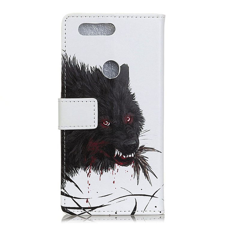 Pattern Printing Leather Wallet Mobile Shell for Huawei P Smart / Enjoy 7S - Bloody Wolf-2