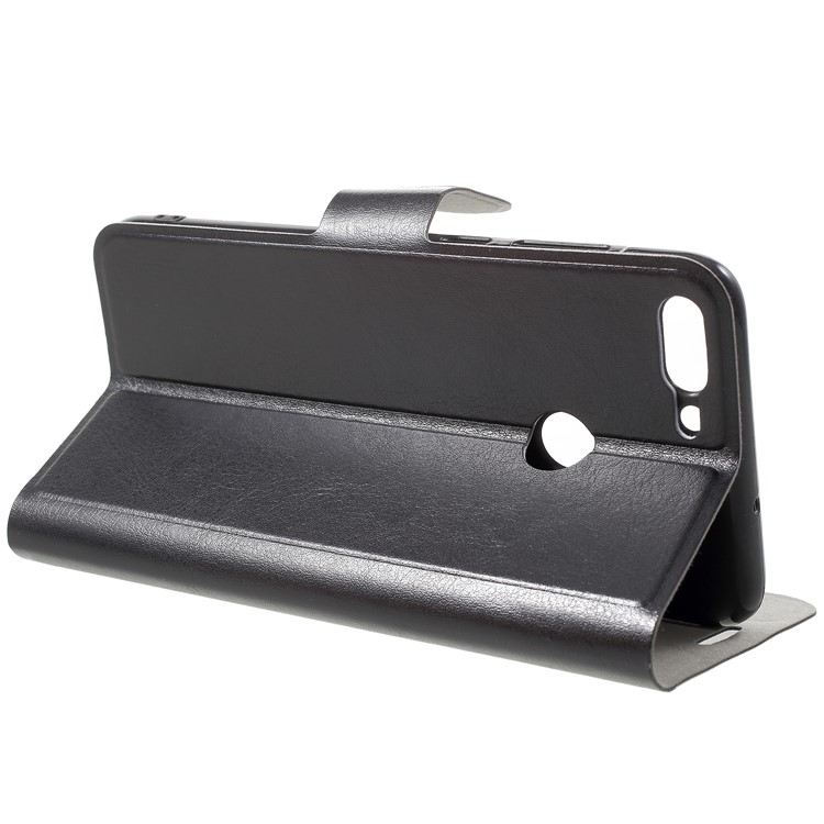 For Huawei P Smart/Enjoy 7S Crazy Horse Texture PU Leather Card Holder Stand Case - Black-5