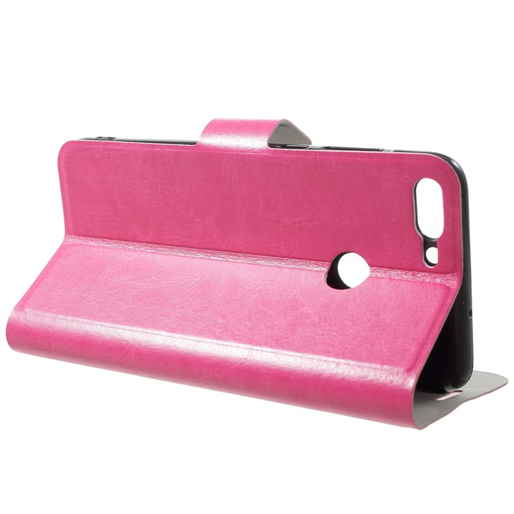 For Huawei P Smart/Enjoy 7S/ nova lite 2 Crazy Horse Texture PU Leather Card Holder Flip Stand Cover - Rose-4