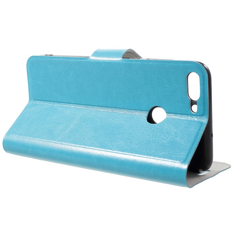 For Huawei P Smart/Enjoy 7S/ nova lite 2 Crazy Horse Texture Folio Flip Leather Card Holder Mobile Shell with Stand - Blue-4