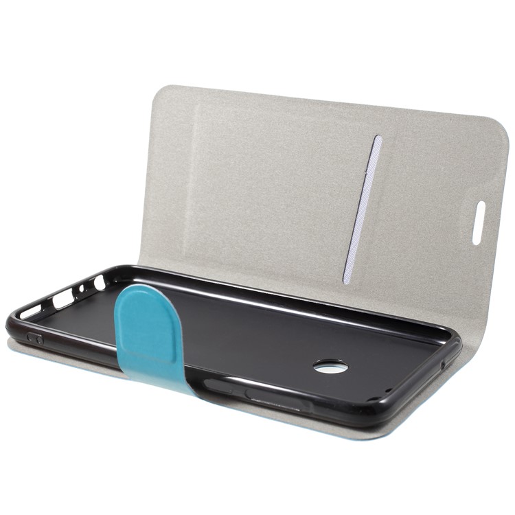 For Huawei P Smart/Enjoy 7S/ nova lite 2 Crazy Horse Texture Folio Flip Leather Card Holder Mobile Shell with Stand - Blue-5
