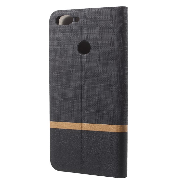 Bi-color Cross Texture Leather Card Holder Flip Stand Phone Case for Huawei P Smart/Enjoy 7S Built-in Steel Sheet - Black-2