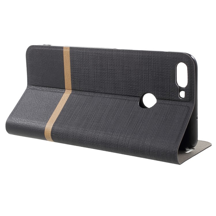 Bi-color Cross Texture Leather Card Holder Flip Stand Phone Case for Huawei P Smart/Enjoy 7S Built-in Steel Sheet - Black-4