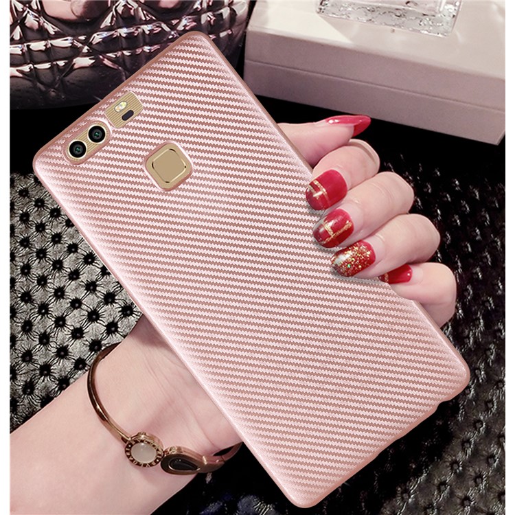 Carbon Fiber Texture Soft TPU Mobile Phone Shell for Huawei P9 - Rose Gold-2