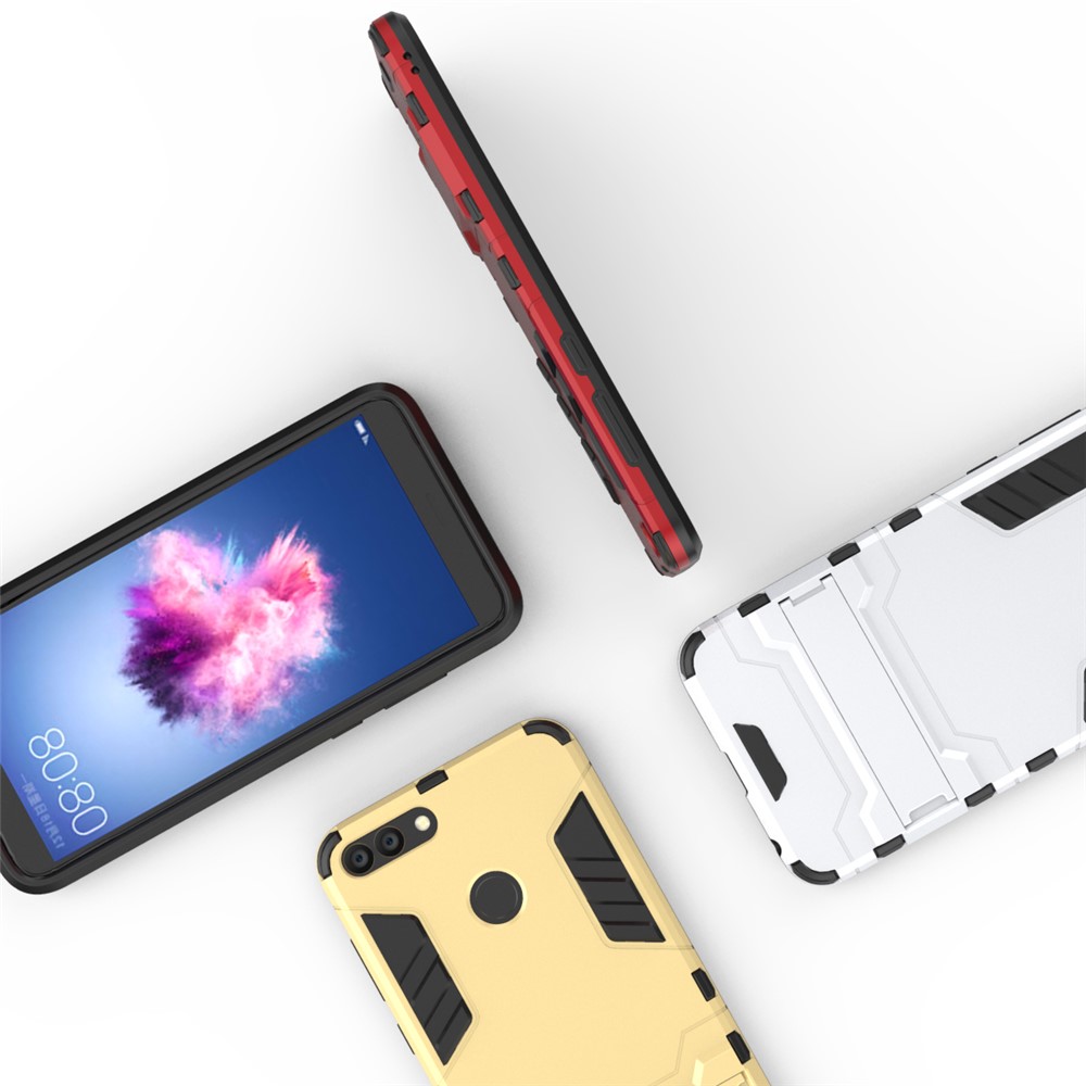 Cool Guard Plastic TPU Hybrid Case with Kickstand for Huawei P Smart / Enjoy 7S - Black-11