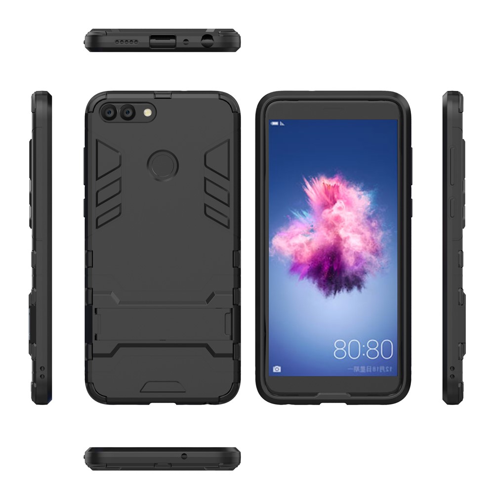 Case de Híbrido TPU de Plástico Cool Guard Con Kickstand Para Huawei P Smart / Disfruta 7s - Negro-5