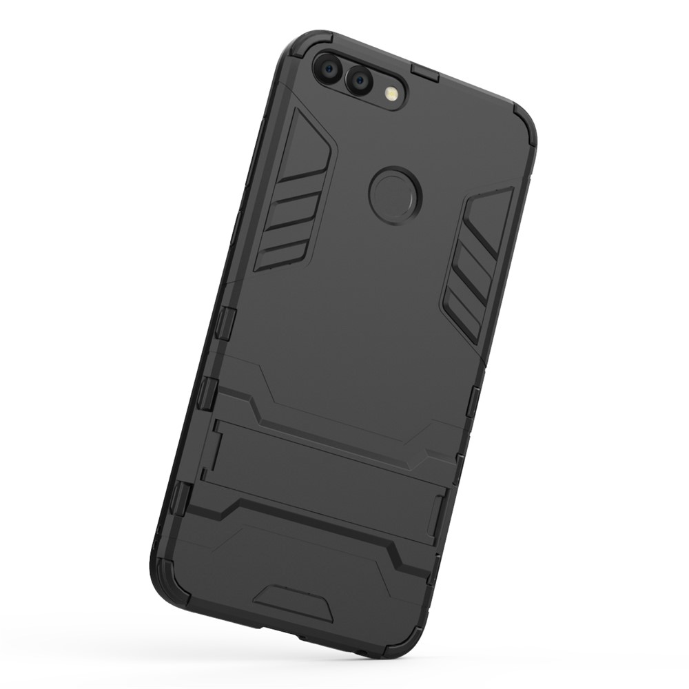 Cool Guard Plastik TPU Hybrid -hülle Mit Kickstand Für Huawei P Smart / Genieße 7s - Schwarz