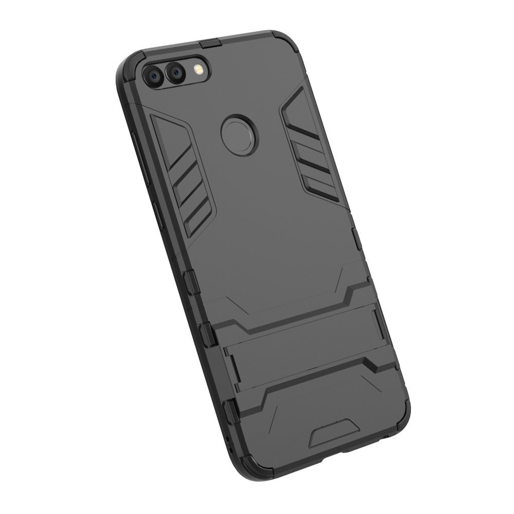 Cool Guard Plastik TPU Hybrid -hülle Mit Kickstand Für Huawei P Smart / Genieße 7s - Schwarz