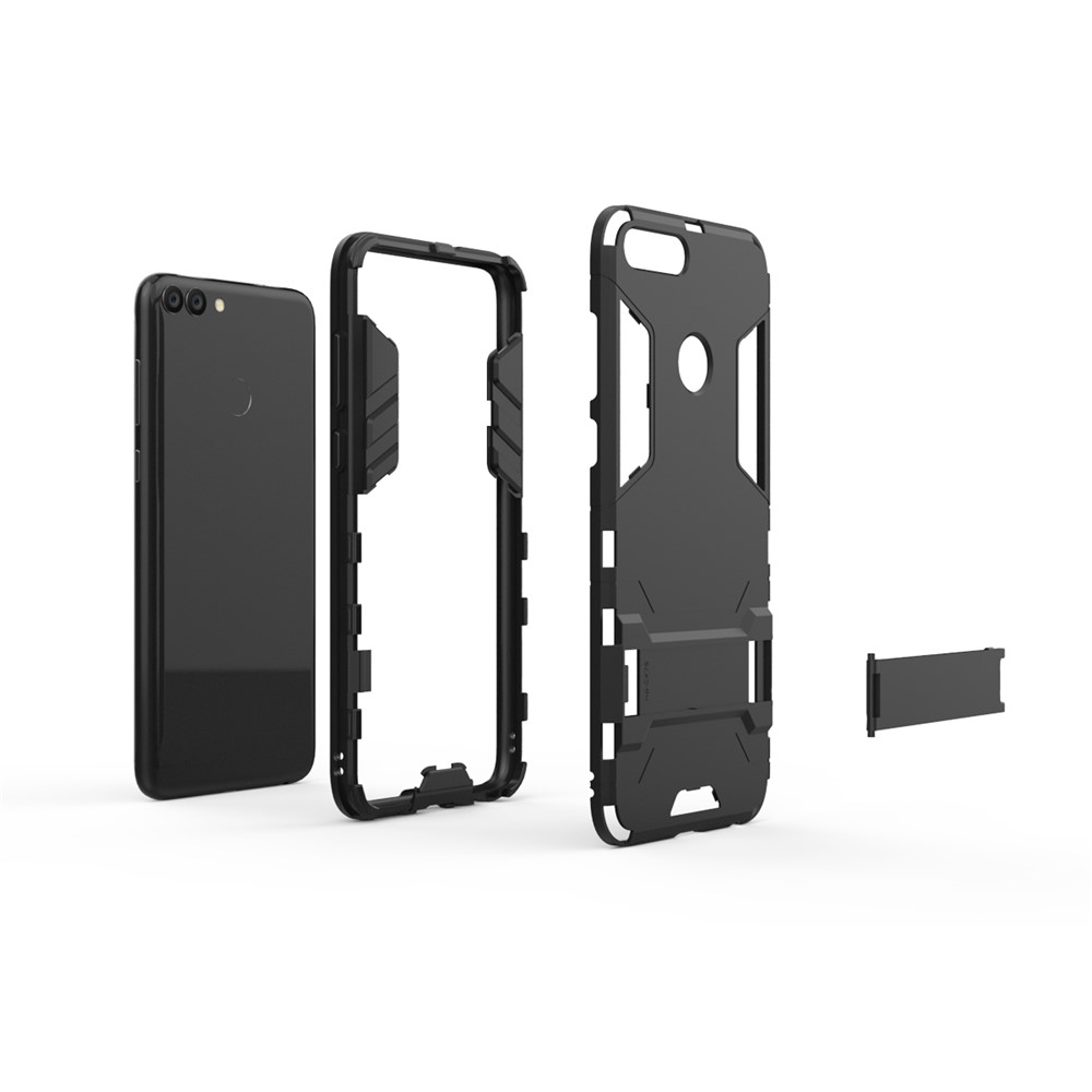 Cool Guard Plastik TPU Hybrid -hülle Mit Kickstand Für Huawei P Smart / Genieße 7s - Schwarz