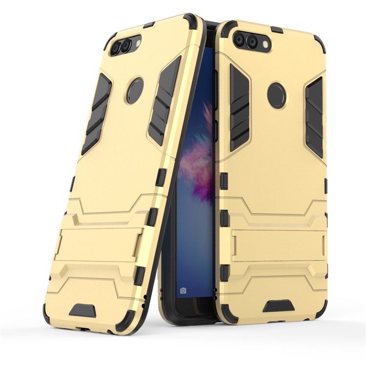 Kühles Schutzplastik TPU Telefongehäuse Mit Ständer Für Huawei P Smart / Genieße 7S - Gold-2