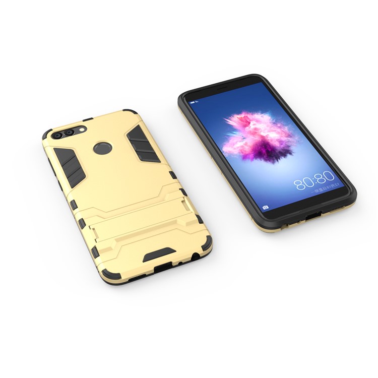 Kühles Schutzplastik TPU Telefongehäuse Mit Ständer Für Huawei P Smart / Genieße 7S - Gold-3