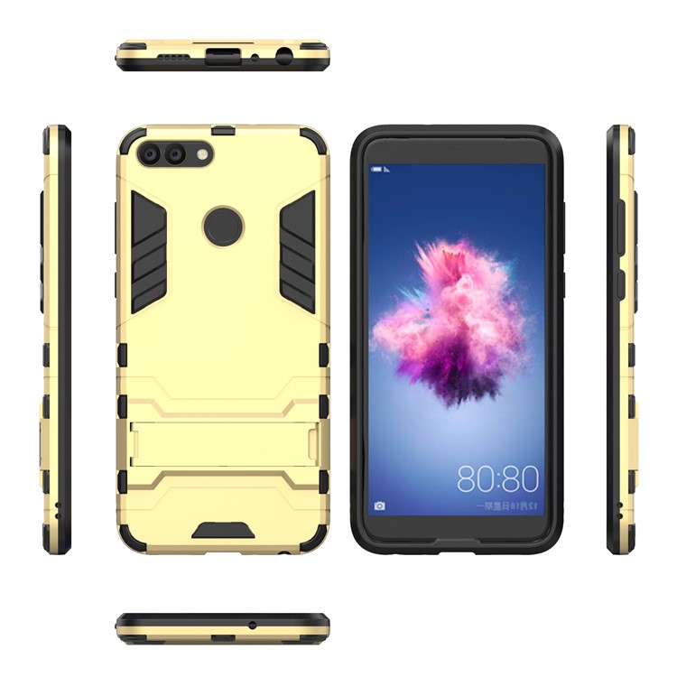 Kühles Schutzplastik TPU Telefongehäuse Mit Ständer Für Huawei P Smart / Genieße 7S - Gold-4