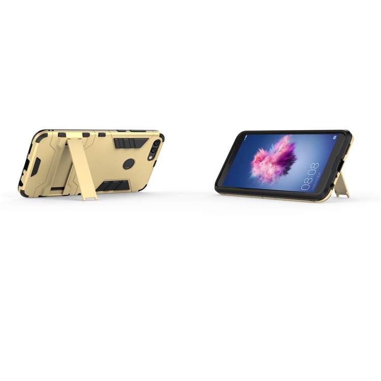 Kühles Schutzplastik TPU Telefongehäuse Mit Ständer Für Huawei P Smart / Genieße 7S - Gold-5