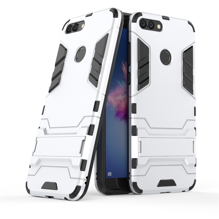 Cool Guard PC TPU Combo Cover with Kickstand for Huawei P Smart / Enjoy 7S - Silver-2