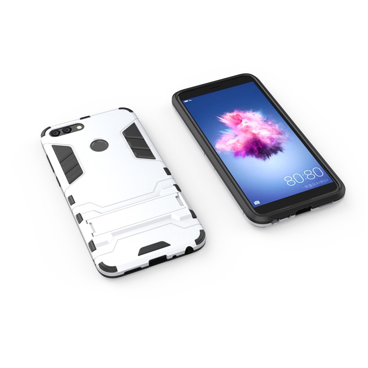 Cool Guard PC TPU Combo Cover with Kickstand for Huawei P Smart / Enjoy 7S - Silver-3