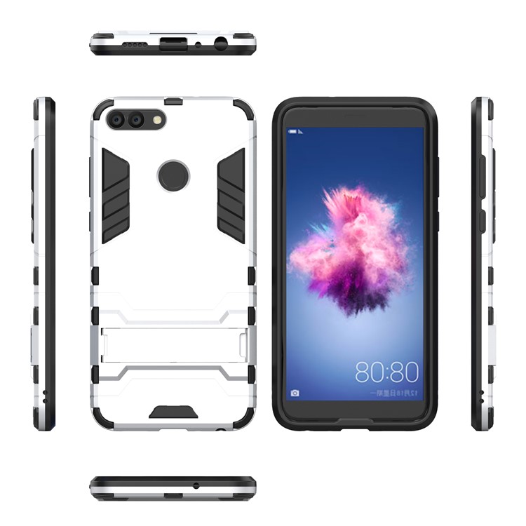 Cool Guard PC TPU Combo Cover with Kickstand for Huawei P Smart / Enjoy 7S - Silver-4