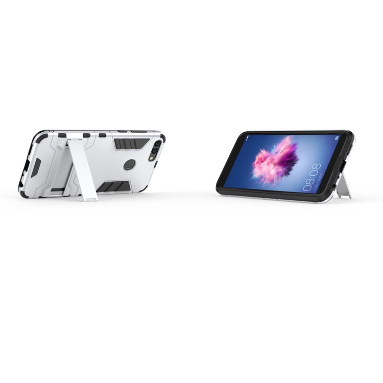 Cool Guard PC TPU Combo Cover with Kickstand for Huawei P Smart / Enjoy 7S - Silver-5