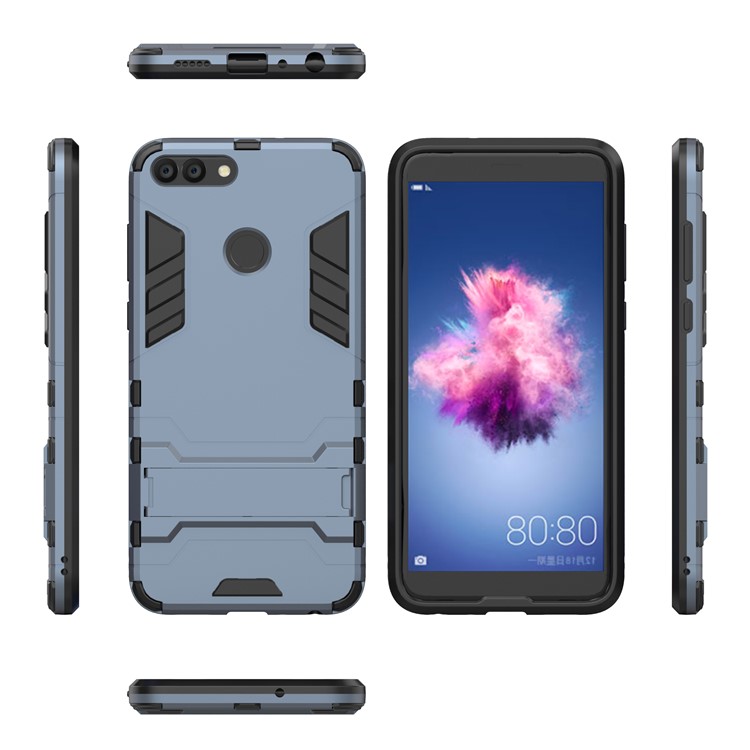 Cool Guard PC + TPU Hybrid Mobile Phone Cover Shell with Kickstand for Huawei P Smart / Enjoy 7S - Dark Blue-4