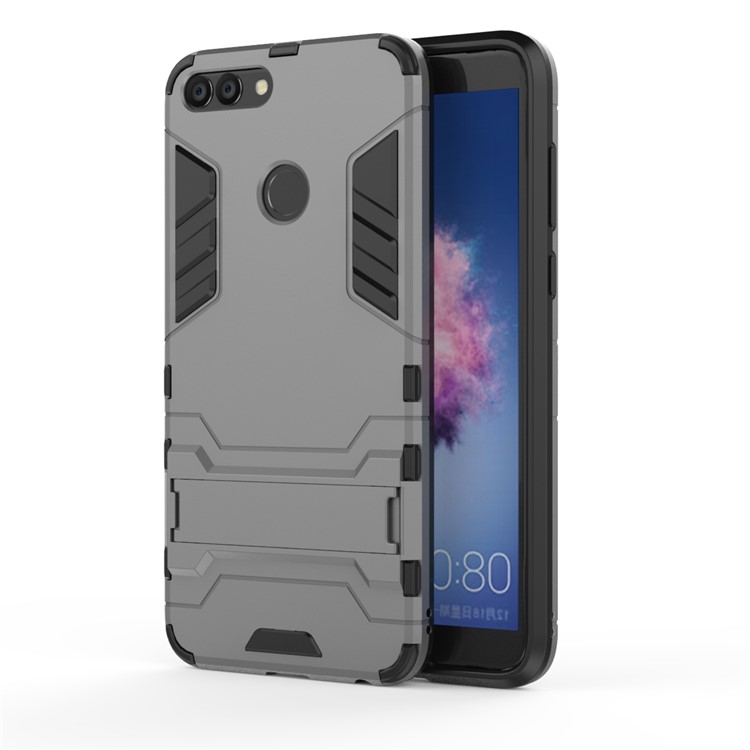 Cool Guard PC + TPU Hybrid Phone Casing with Kickstand for Huawei P Smart / Enjoy 7S - Grey-1