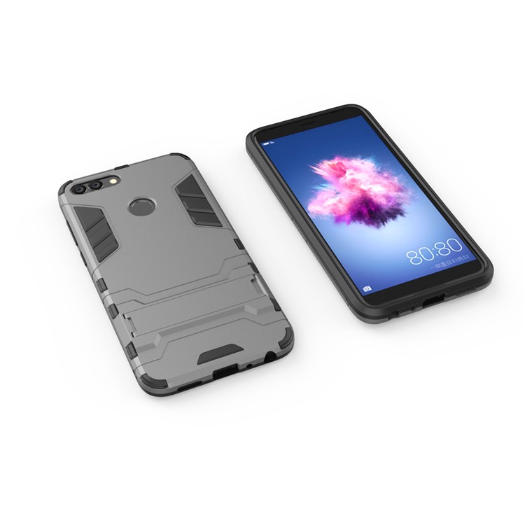 Cool Guard PC + TPU Hybrid Phone Casing with Kickstand for Huawei P Smart / Enjoy 7S - Grey-3